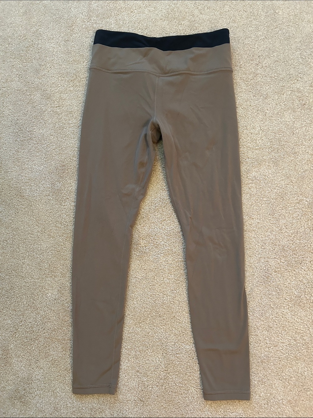 Athleta Ultra High Rise Elation Double Up Leggings - Taupe with Black Waistband